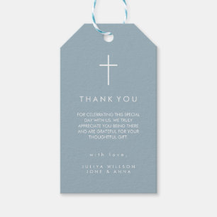 Modern cross dusty blue Baptism Gift Tags