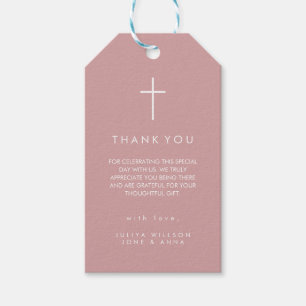 Modern cross dusty pink Baptism Gift Tags