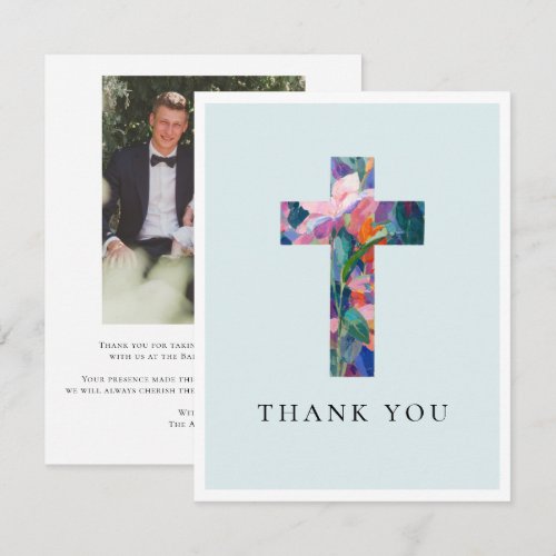 Modern Cross Floral Blue Baptism Photo