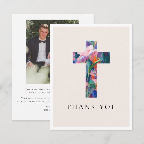 Modern Cross Floral Blush Pink Baptism Photo
