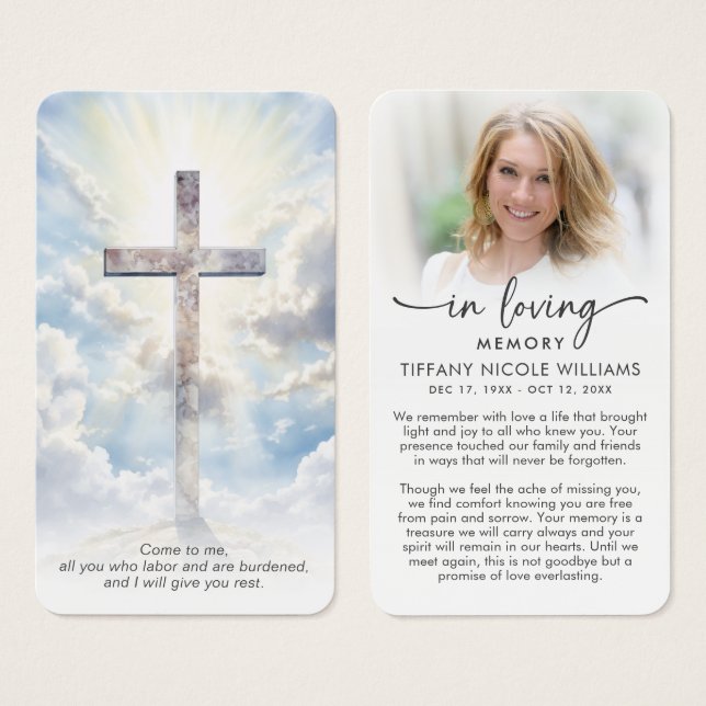 Modern Cross In Loving Memory Prayer Cards (Front & Back)