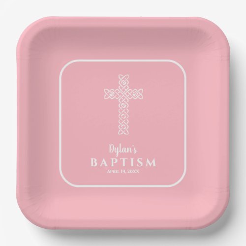 Modern Cross Pink Baptism Christening
