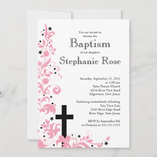 Modern Cross Pink Flower Bridal Shower Invitation