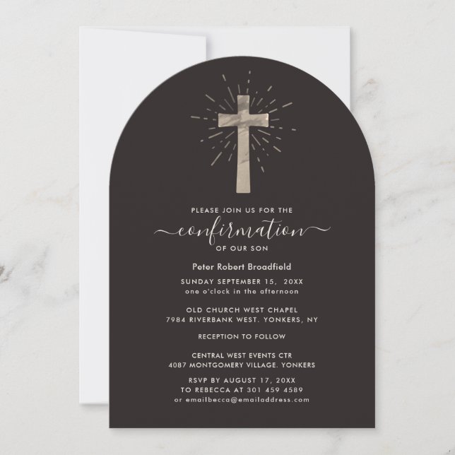 Modern Cross Rustic Religious Confirmation Invitation (Front)