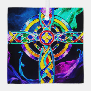 Modern Cross Vibrant Colors Suncatcher Glass Ornament
