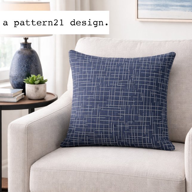 Modern Crosshatch burlap texture pattern Throw Pillow (Modern navy linework pillow adds quiet texture and refined style to relaxed interiors.)