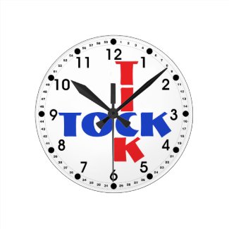 Modern Crossword Tick Tock Typography Red Blue Round Clock
