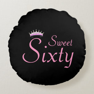 Modern Crown Sweet Sixty on Black Round Pillow