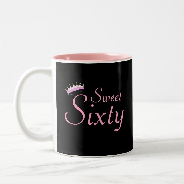 Modern Crown Sweet Sixty on Black Two-Tone Coffee Mug (Left)