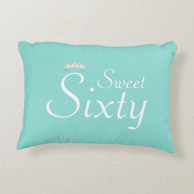 Modern Crown Sweet Sixty on Turquoise Teal Accent Pillow (Back)