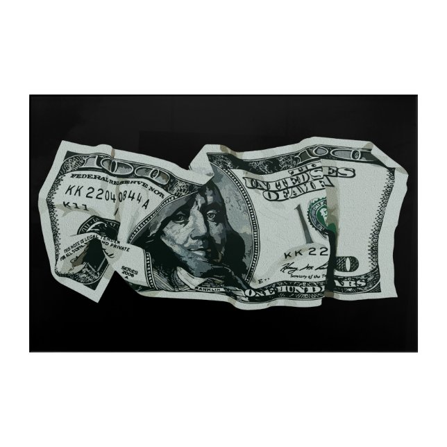 Modern Crumpled $100 Bill Design Acrylic Print (Front)