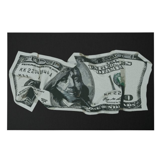 Modern Crumpled $100 Bill Design Faux Canvas Print (Front)