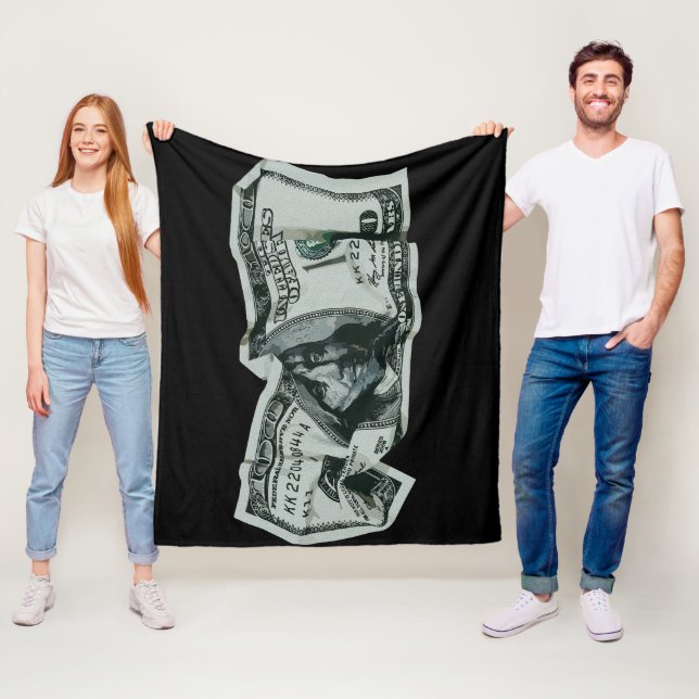 Modern Crumpled $100 Bill Design Fleece Blanket (In Situ)