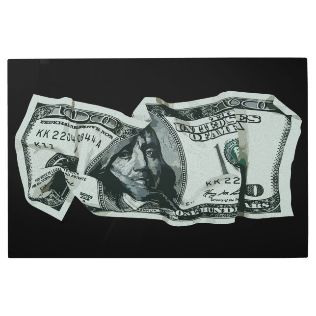 Modern Crumpled $100 Bill Design Metal Print (Front)