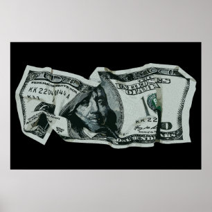 Modern Crumpled $100 Bill Design Poster