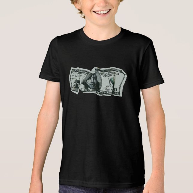 Modern Crumpled $100 Bill Design Tri-Blend Shirt (Front)