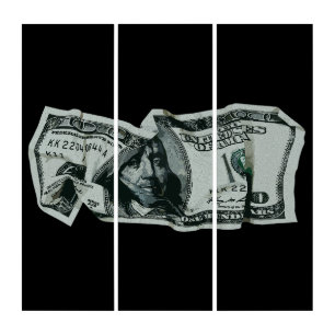 Modern Crumpled $100 Bill Design Triptych
