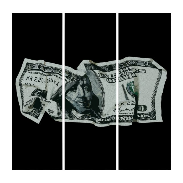 Modern Crumpled $100 Bill Design Triptych (Front)