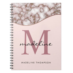 Modern Crusted Rose Gold Marble Monogram Notebook