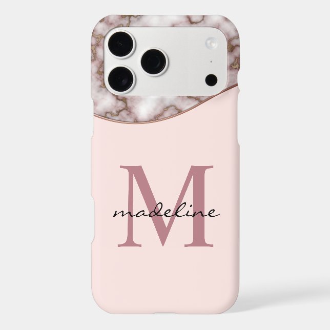 Modern Crusted Rose Gold Monogram iPhone Case (Back)