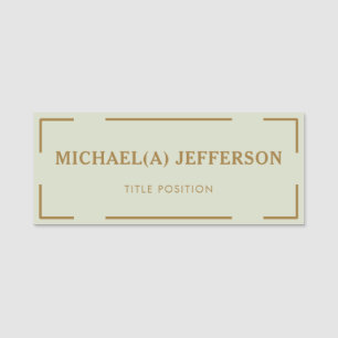 Modern Crystal Off White Beige Gold Professional Name Tag