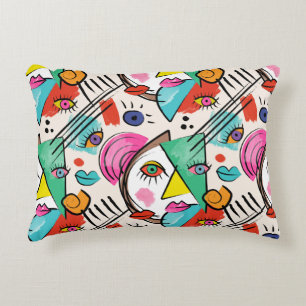 Modern Cubism Abstract Artsy Female Faces Accent Pillow