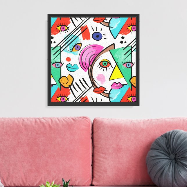 Modern Cubism Abstract Artsy Female Faces Art Canvas Print (Insitu(LivingRoom))