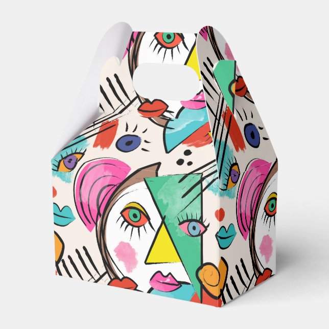 Modern Cubism Abstract Artsy Female Faces Art Favor Boxes (Front Side)