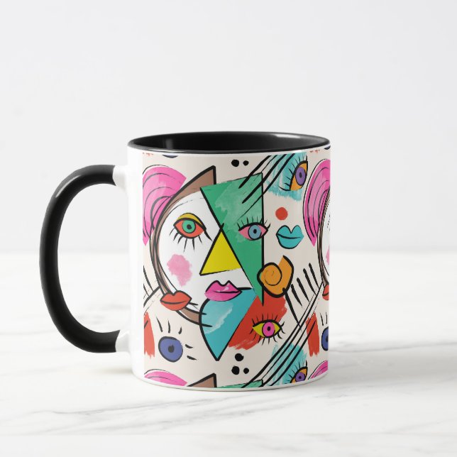 Modern Cubism Abstract Artsy Female Faces Art Mug (Left)