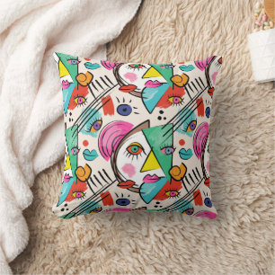 Modern Cubism Abstract Artsy Female Faces Throw Pillow