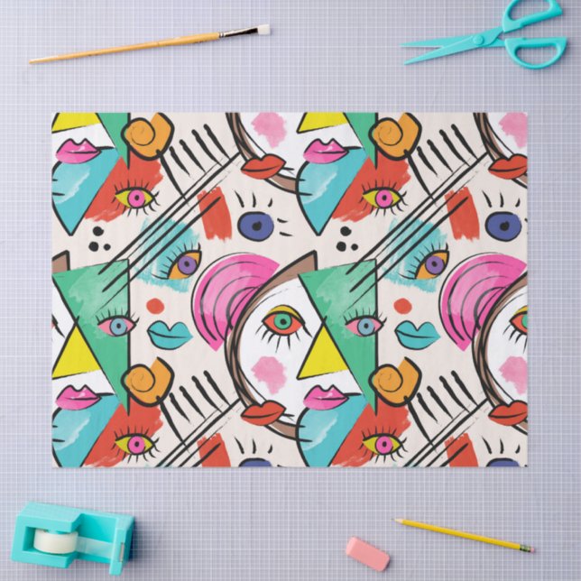 Modern Cubism Abstract Artsy Female Faces Tissue Paper (Craft)