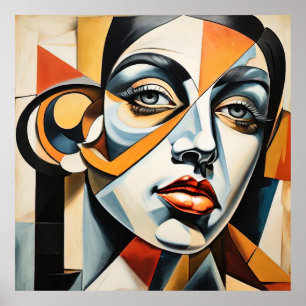 Modern Cubism Female Face Picasso Style Abstract Poster