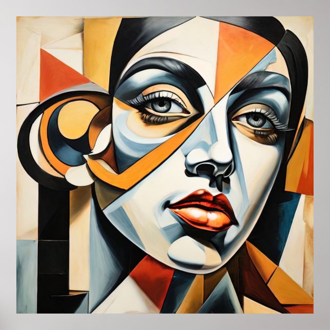Modern Cubism Female Face Picasso Style Abstract  Poster (Front)