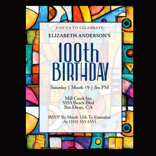 Modern Cubist 100th Birthday Invitation