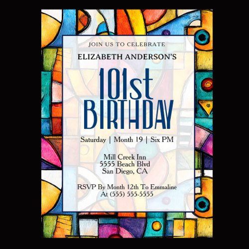 Modern Cubist 101st Birthday Invitation