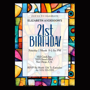 Modern Cubist 21st Birthday Invitation