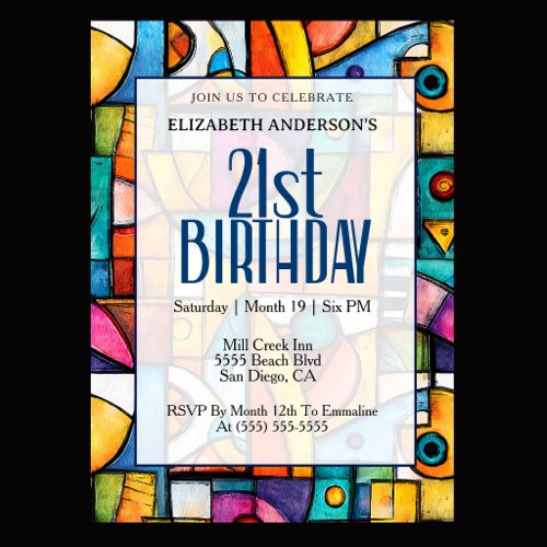 Modern Cubist 21st Birthday Invitation