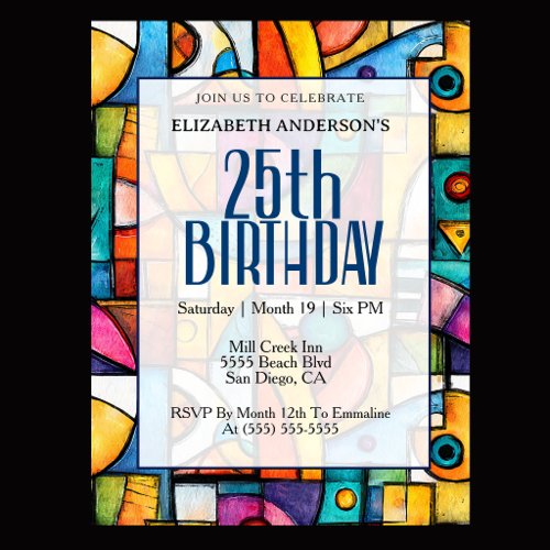 Modern Cubist 25th Birthday Invitation