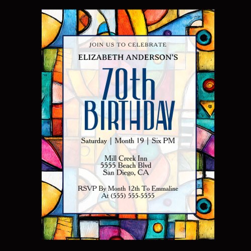 Modern Cubist 70th Birthday Invitation