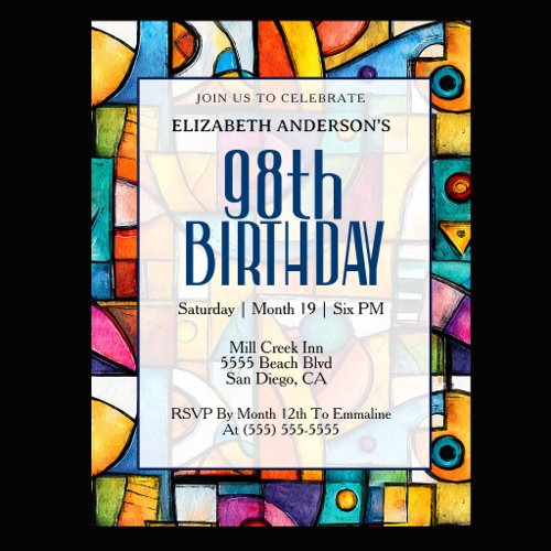 Modern Cubist 98th Birthday Invitation