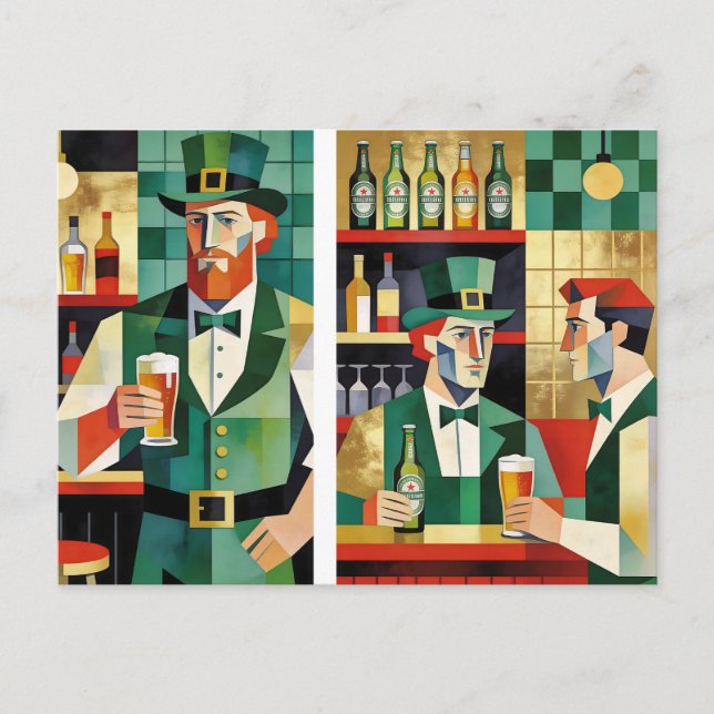 Modern Cubist Irish Pub Art Postcard (Front)
