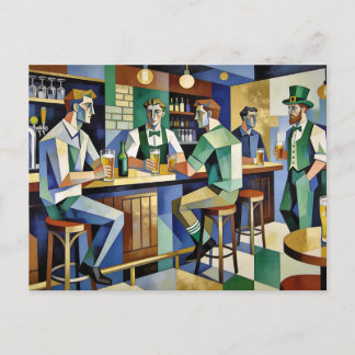 Modern Cubist Irish Pub Postcard