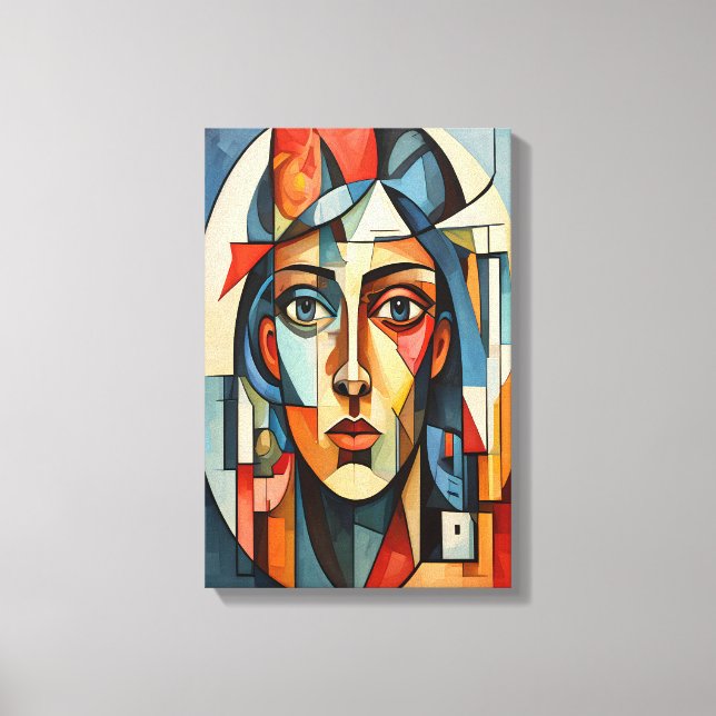 Modern Cubist Portrait Geometric Canvas Print (Front)