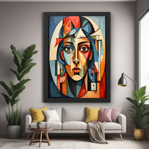 Modern Cubist Portrait Geometric Wall Art Poster