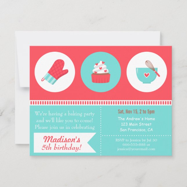 Modern Cupcake Cooking Baking Birthday Party Invitation (Front)