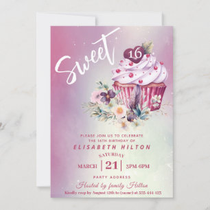 Modern cupcake girly watercolor boho floral invitation