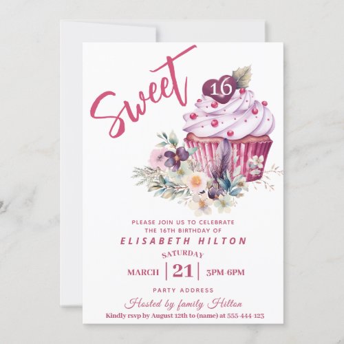 Modern cupcake girly watercolor boho floral  invitation