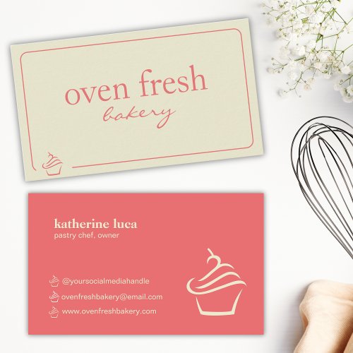 Modern Cupcake Icon Coral Pink Bakery Business Card
