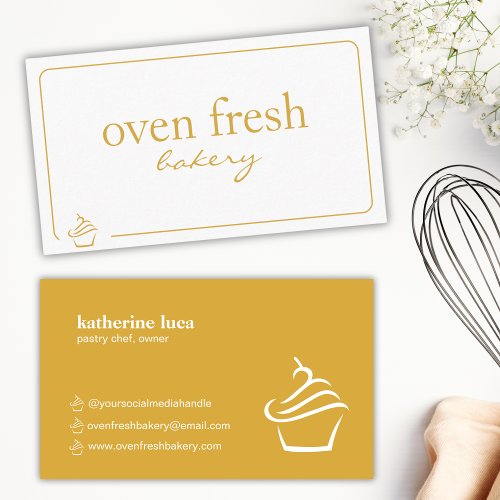 Modern Cupcake Icon Yellow Bakery Business Card