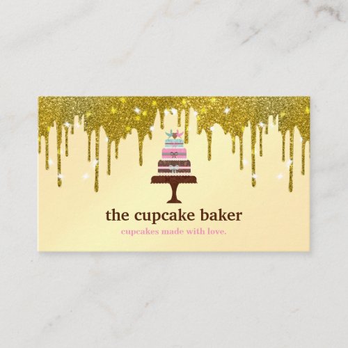 Modern Cupcake Logo Bakery Catering Glitter Drip Business Card